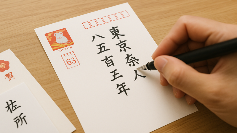 3.はがき・年賀状での住所縦書き郵便番号の書き方
