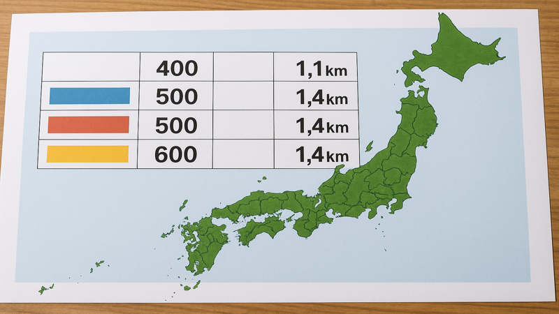 2.地域別タクシーワンメーター料金表【全国比較】