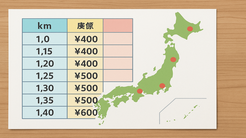 2.全国のタクシーワンメーター料金・距離一覧