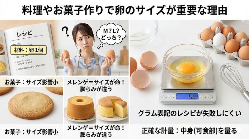 3.料理やお菓子作りで卵のサイズが重要な理由