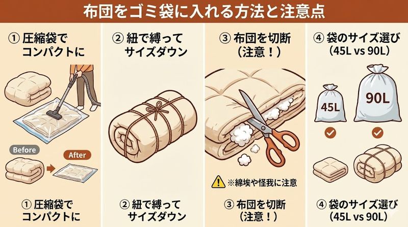 2.布団をゴミ袋に入れる方法と注意点