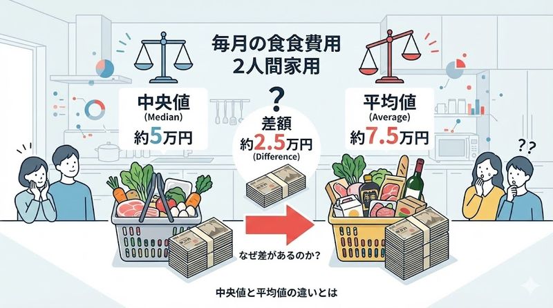 1.二人暮らしの食費は中央値と平均どちらを参考にすべき?