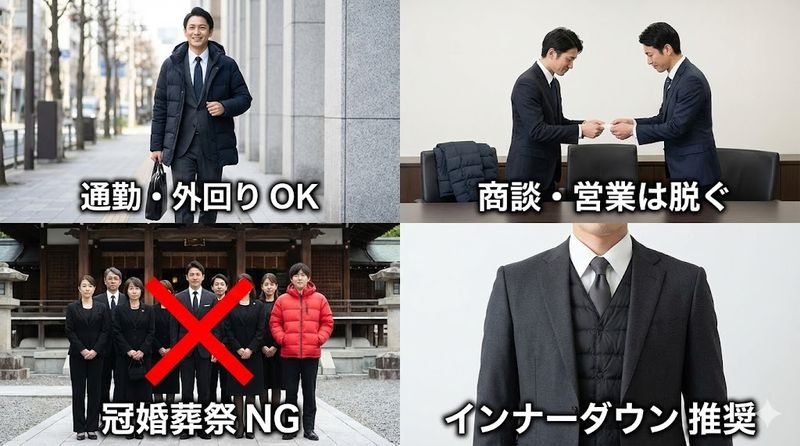 4.シーン別ダウンジャケット着用のマナーと注意点