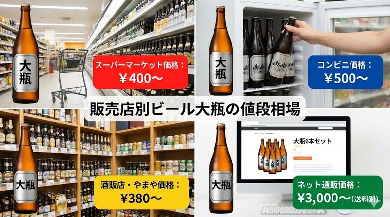 2.販売店別ビール大瓶の値段相場