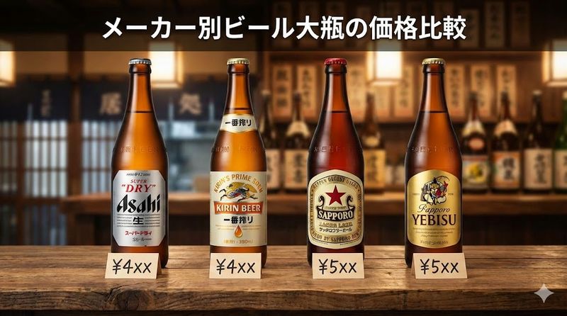 3.メーカー別ビール大瓶の価格比較