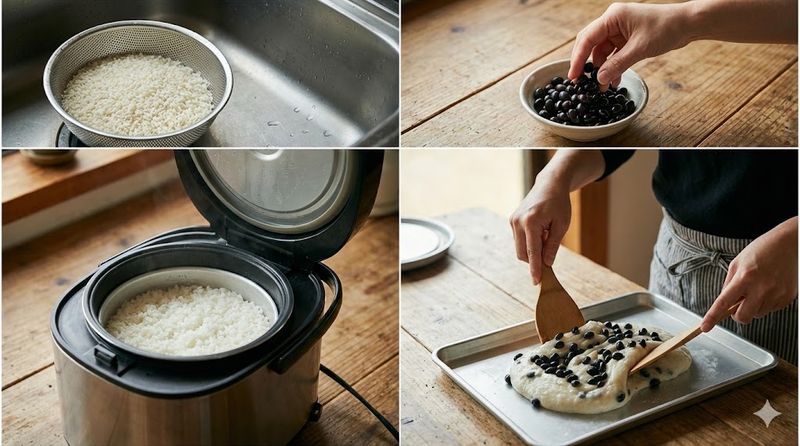 2.餅つき機で黒豆餅を作る手順