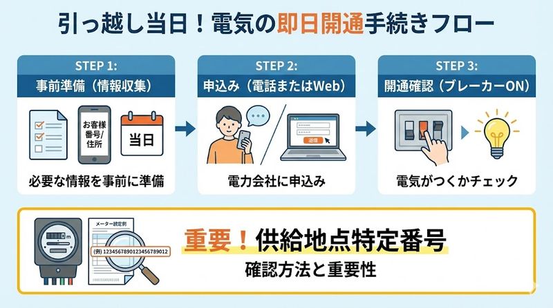 3.引っ越し当日に電気を即日開通する手続き方法