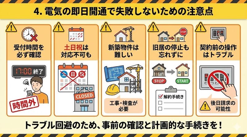 4.電気の即日開通で失敗しないための注意点