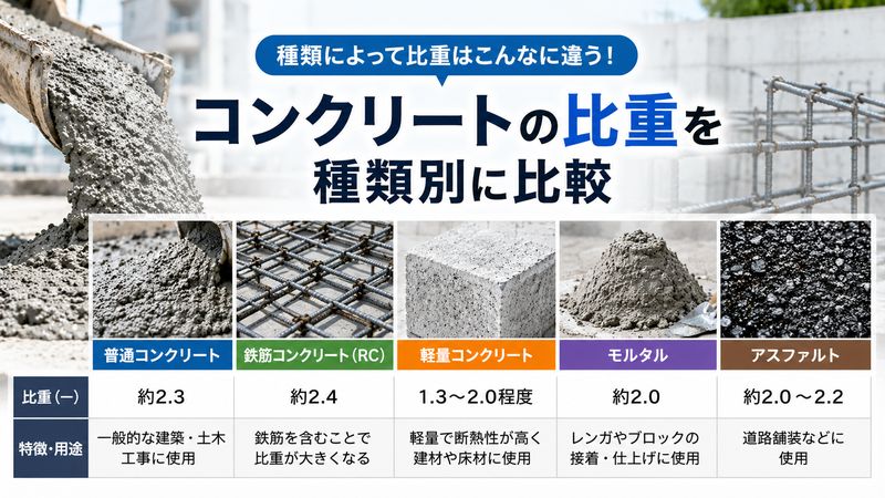 2.コンクリートの比重を種類別に一覧で比較