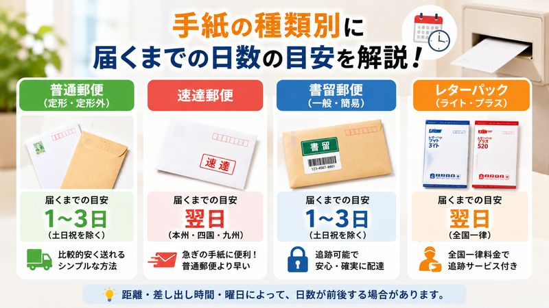 2. 手紙の種類別・いつ届くかの目安日数