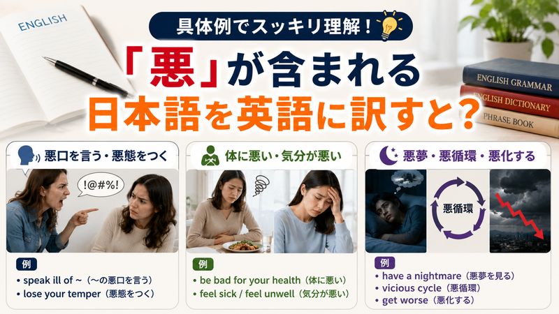 3.「悪」が含まれる日本語を英語に訳すと?具体例で確認