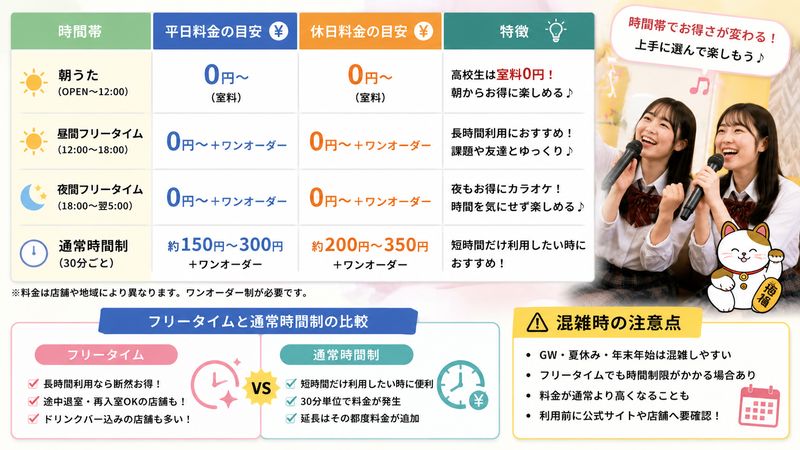 2.高校生のまねきねこ料金早見表と時間帯別の違い