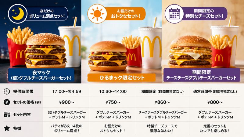 2.時間帯別に見るダブルチーズバーガーセットの値段