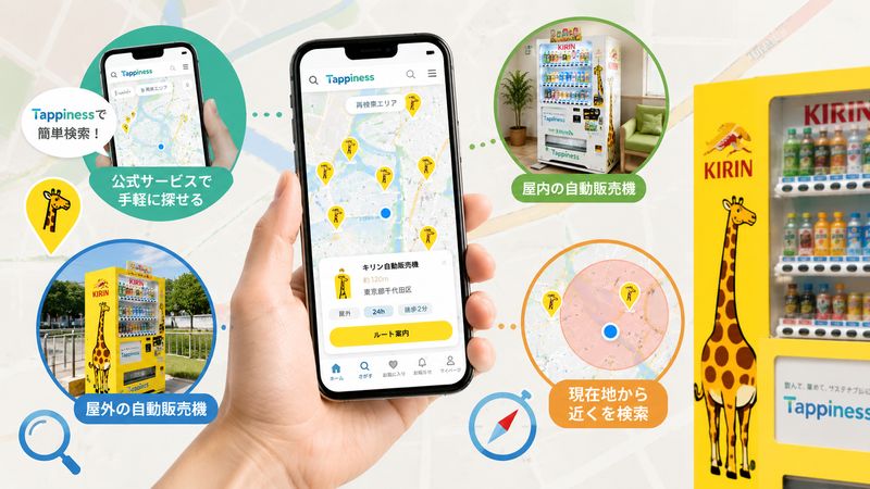 1.キリンの自動販売機はマップでどこまで探せる?